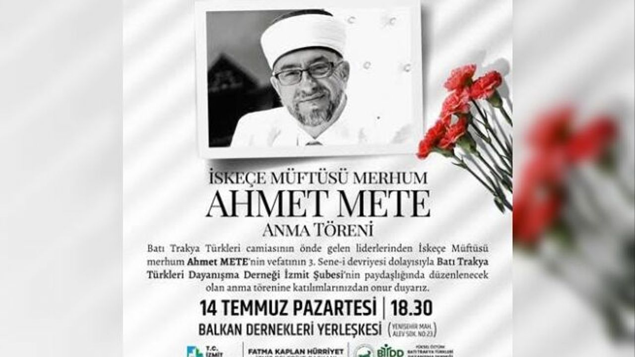 İzmit Belediyesi Merhum İskeçe müftüsünü anacak