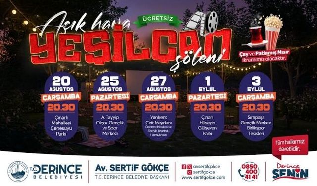 Derince’de açık havada sinema şöleni başlıyor