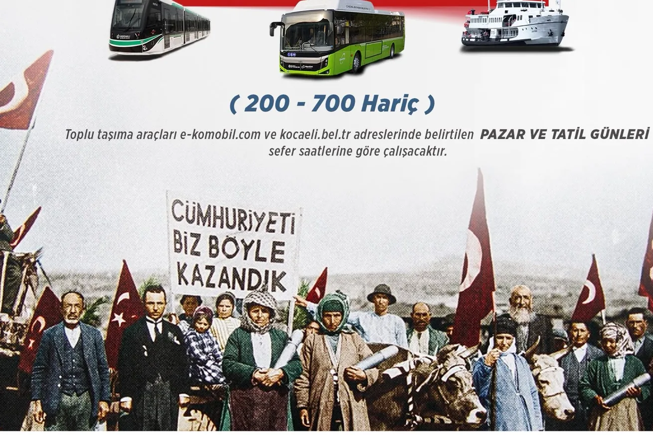 Kocaeli'de 29 Ekim'de toplu ulaşım ücretsiz